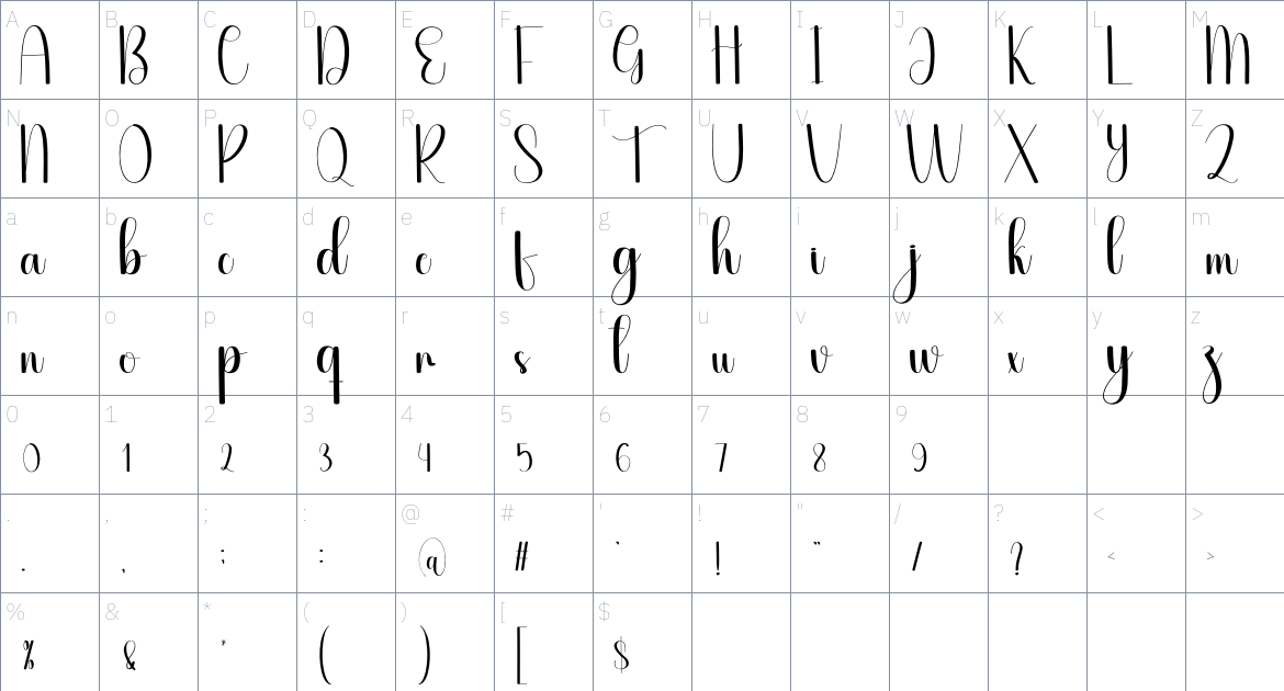 Handbook font Character Map