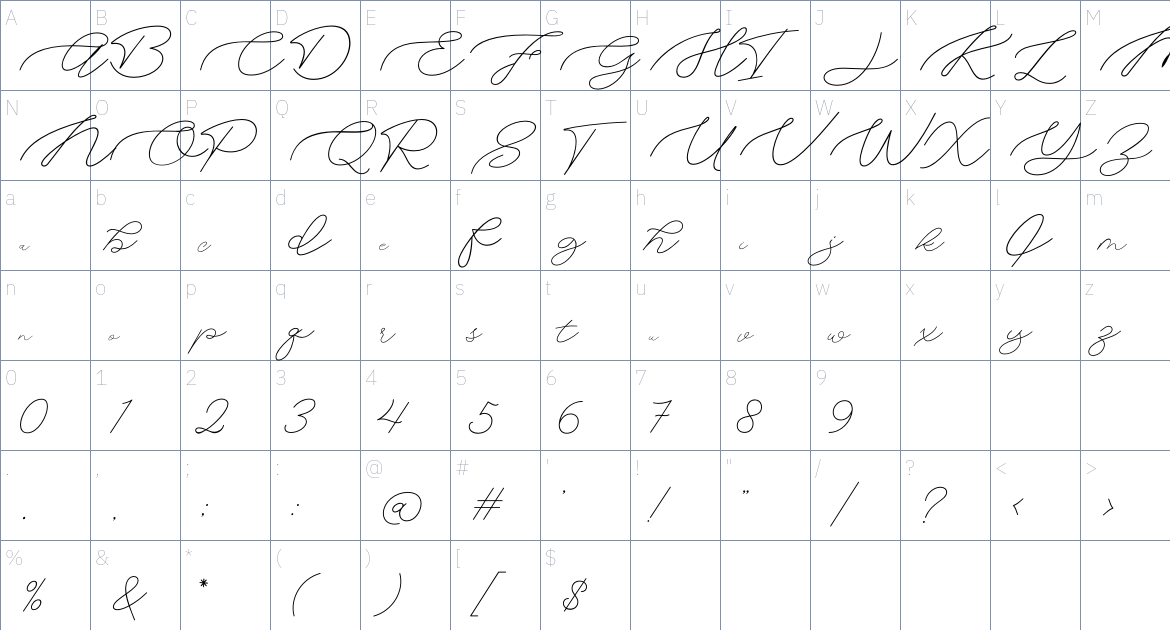 Aima Display font Character Map