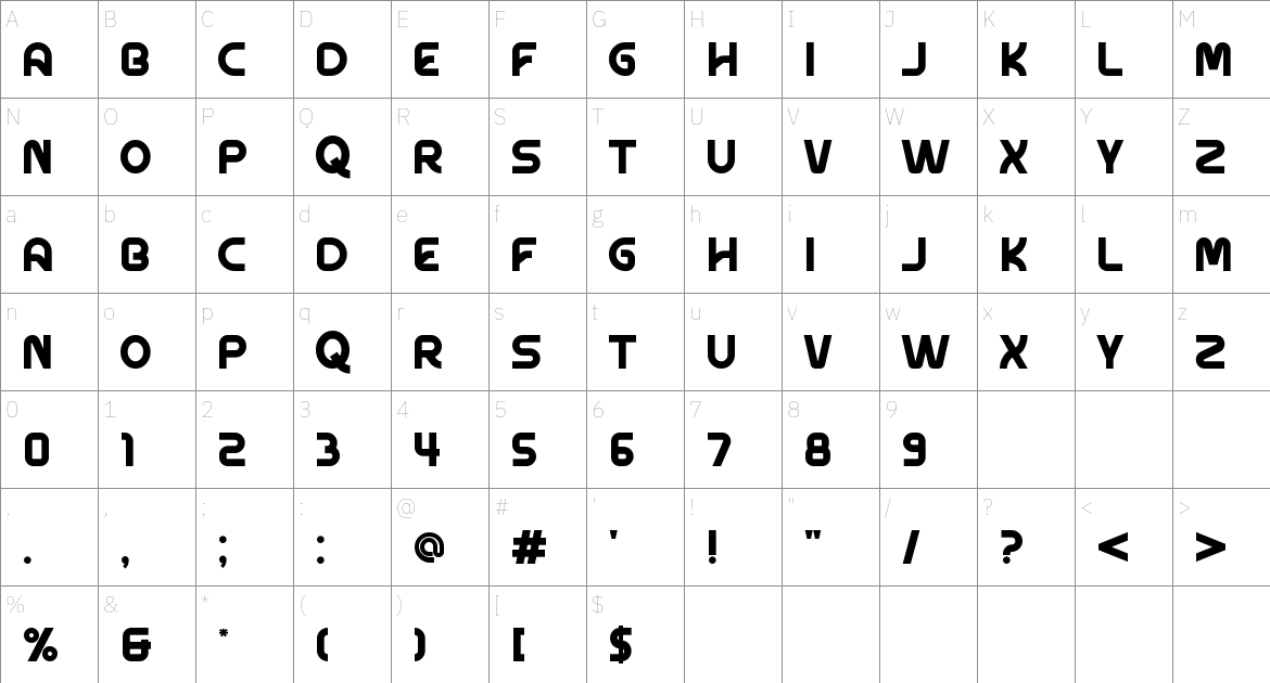 Zerafoc font Character Map