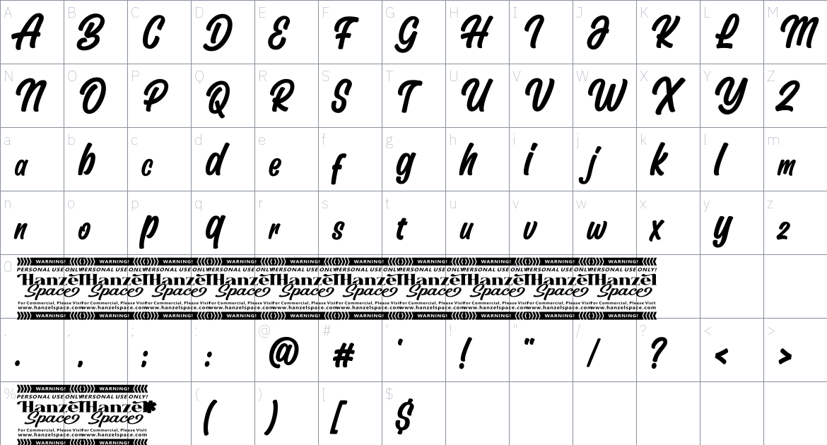 Orittis font Character Map