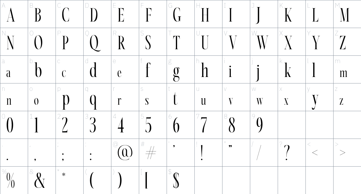 Nortine font Character Map