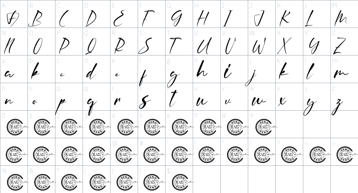 Scarlett Madelyn font Character Map