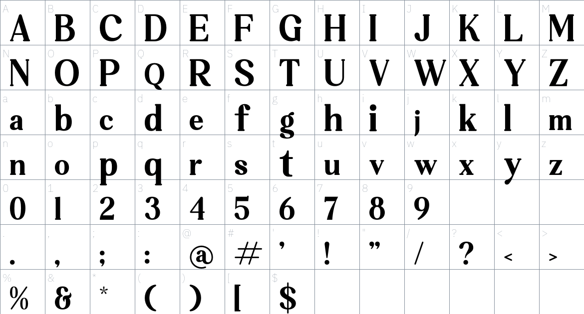 Jelibra font Character Map