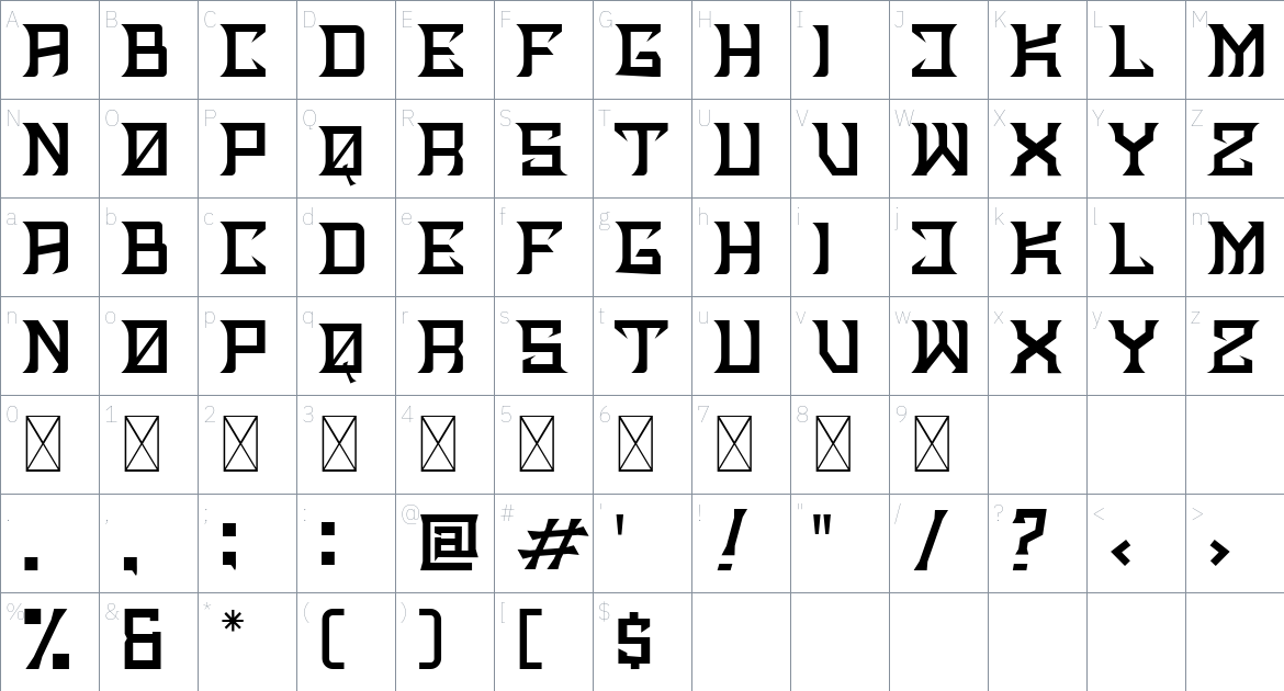 REACTOR font Character Map