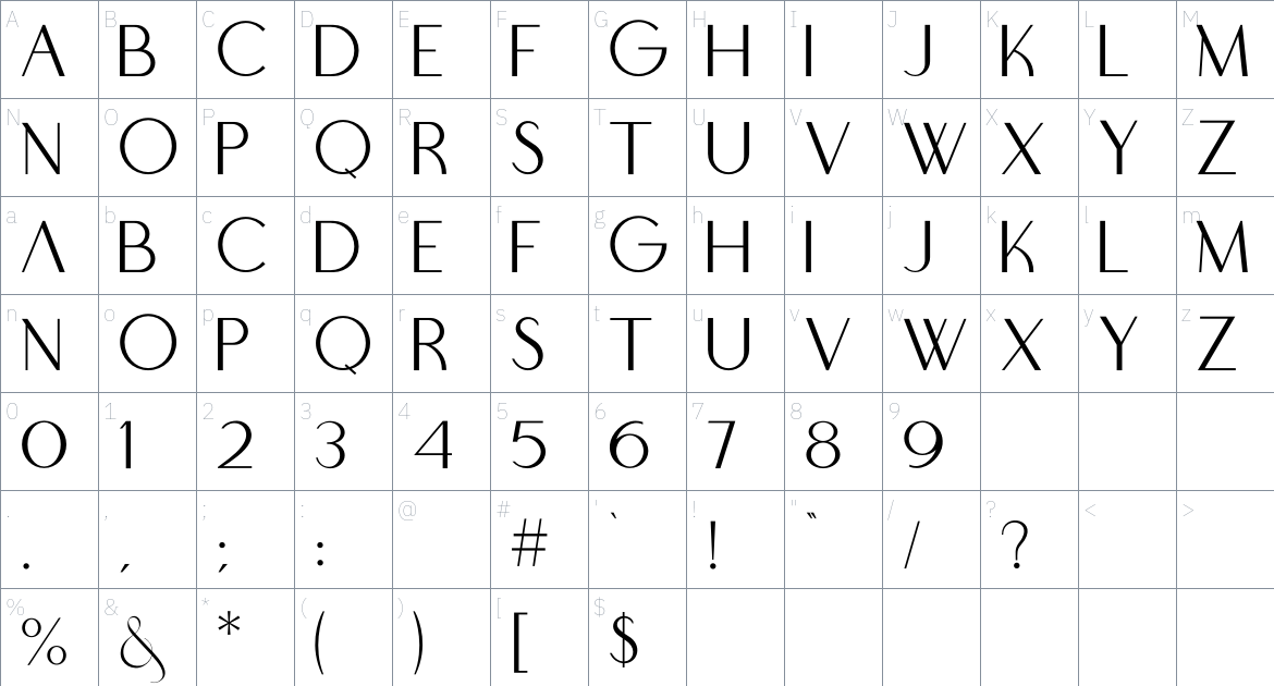 Boowie font Character Map