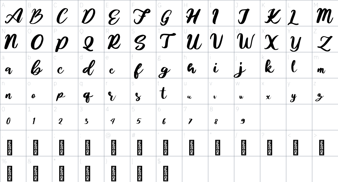 Kalimby font Character Map