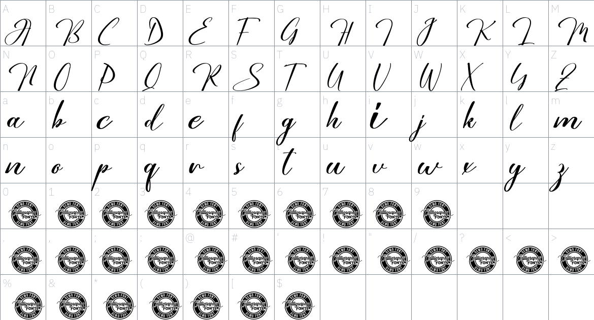 Senjalara font Character Map