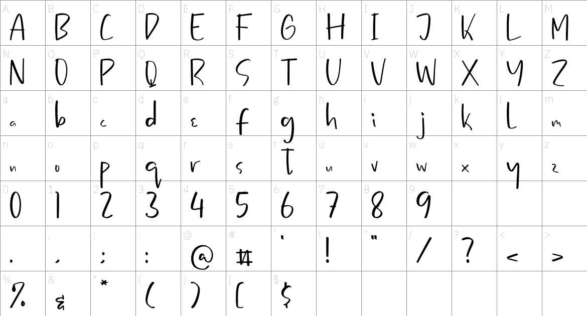 Marsden Noted font Character Map