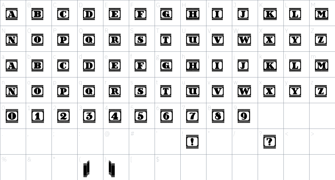 Film Letters font Character Map