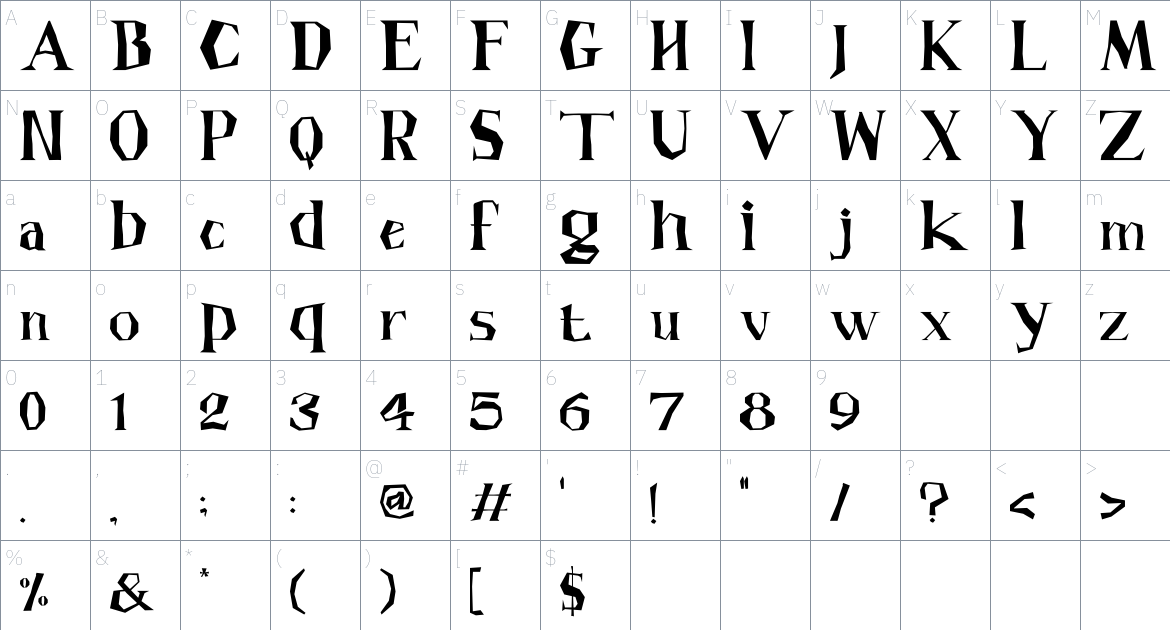 Hauntress font Character Map