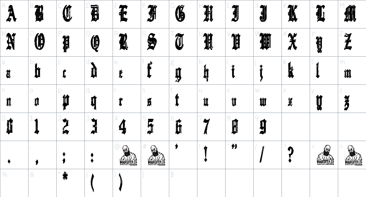 Gothic Destroyer font Character Map