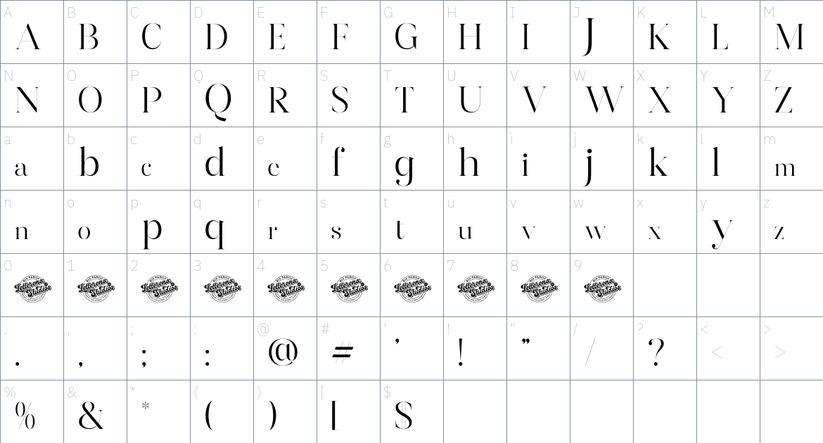 Harfine font Character Map