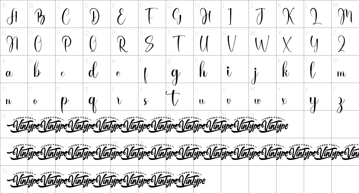 Haura Authentic font Character Map