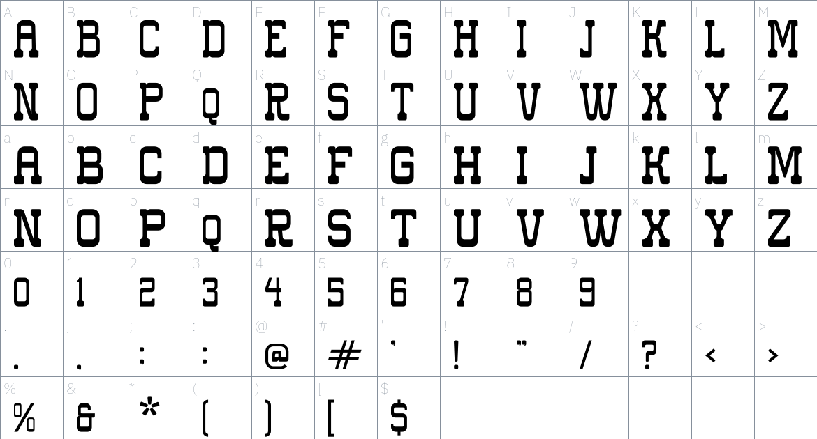 western carlo font Character Map