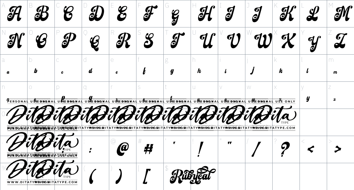 Rubrical Personal Use font Character Map