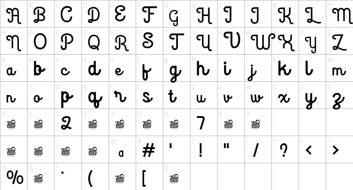 Marically font Character Map