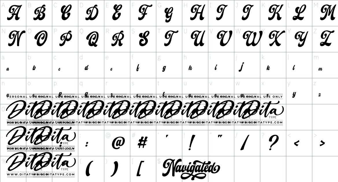 Navigated Personal Use font Character Map