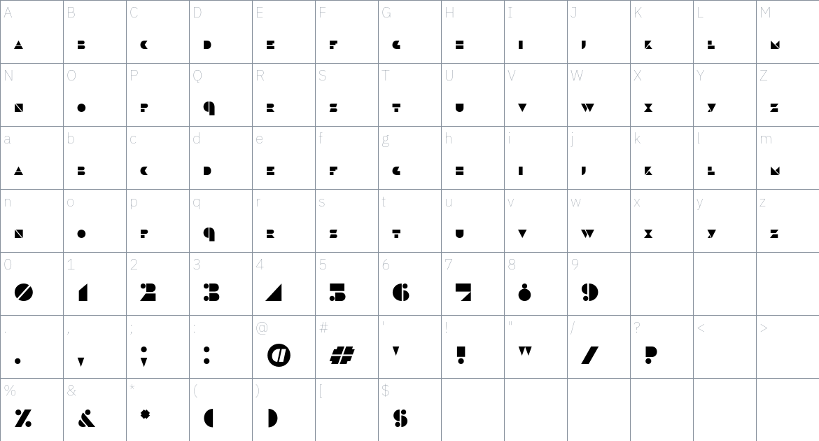 UNOVIS100 Font font Character Map