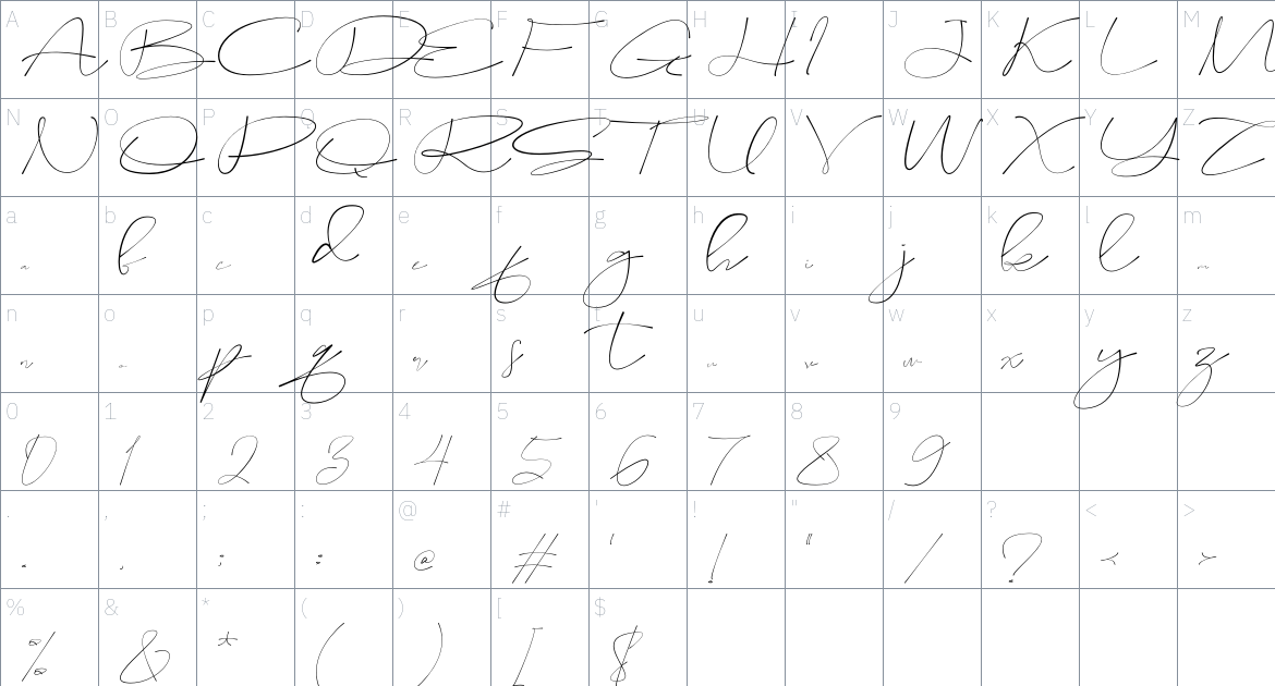 Sameday Signature font Character Map