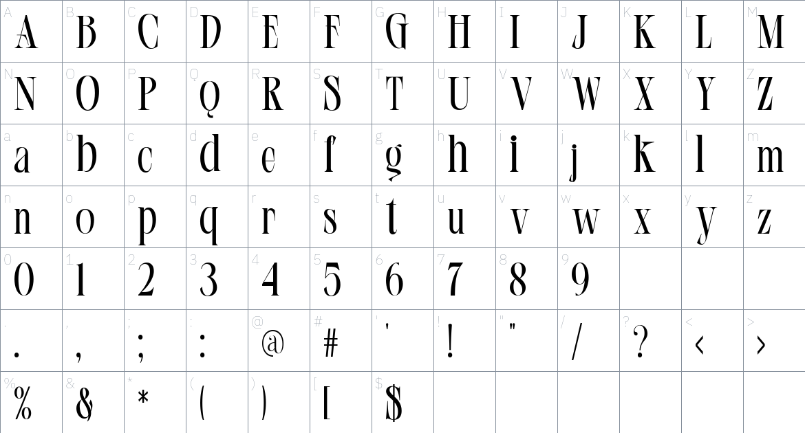 Flanela font Character Map