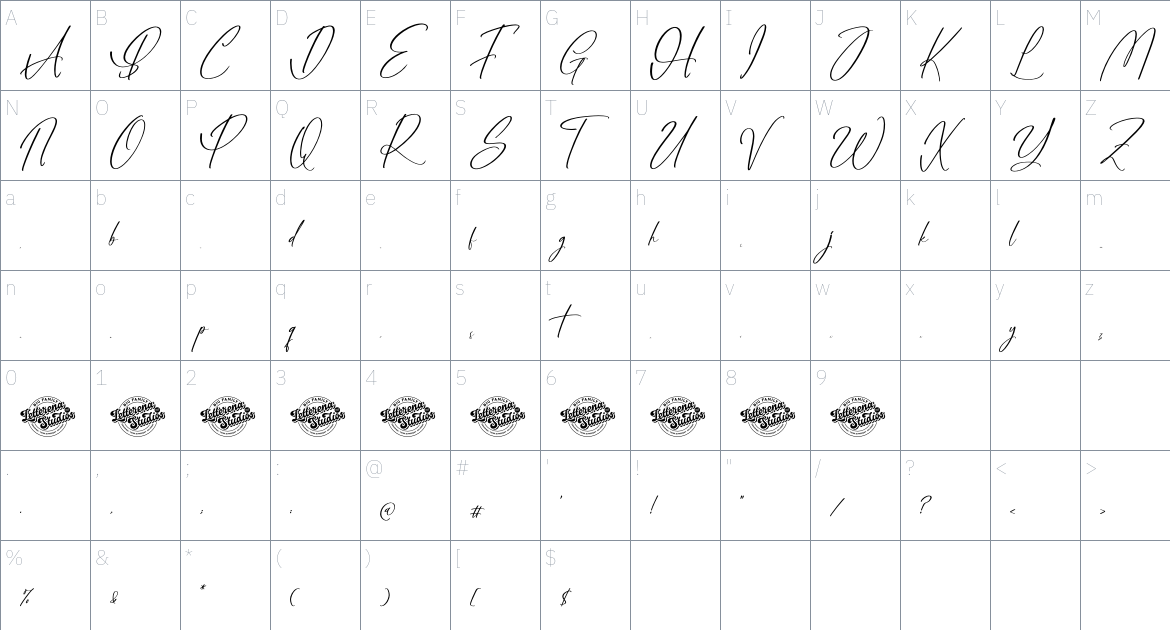 Benithany Geollyckas font Character Map