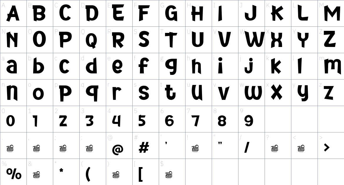 Zekilo font Character Map