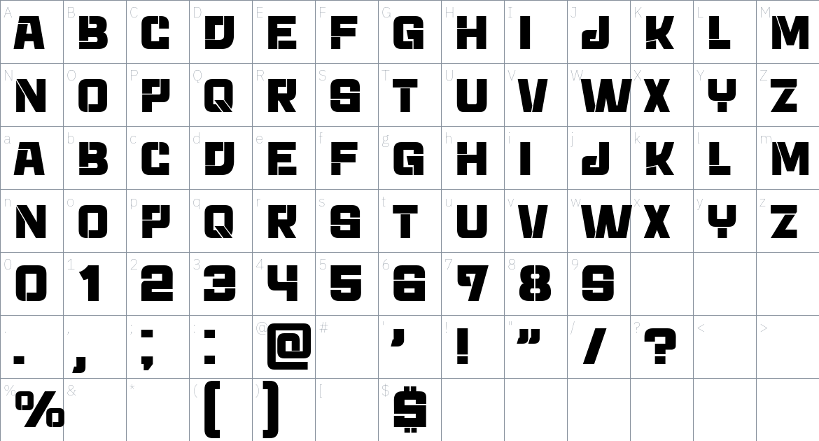 Panzer font Character Map