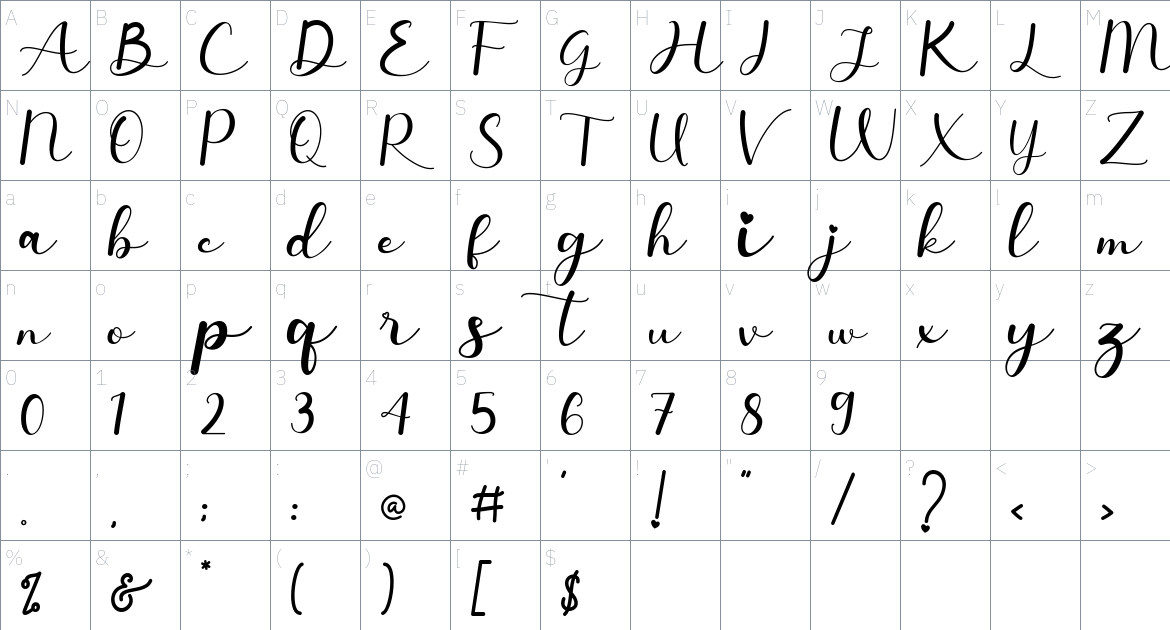 Valentine Surprise font Character Map