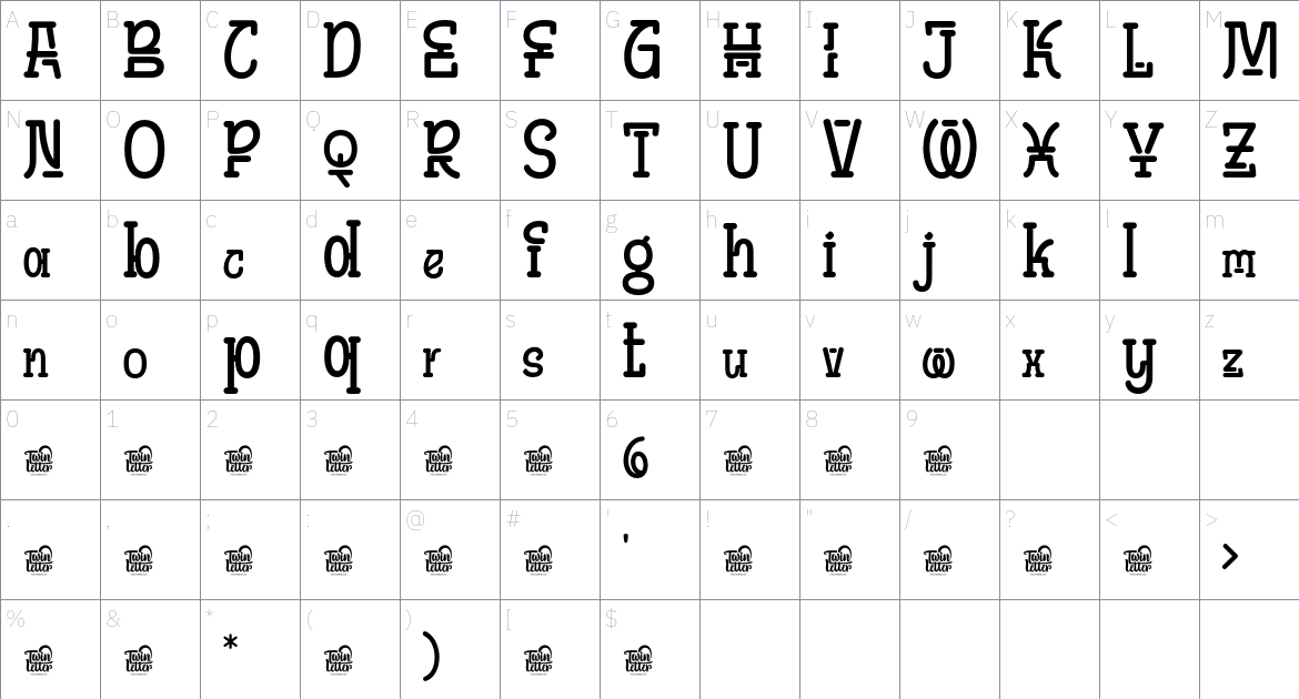 BOSAN MIRULL Trial font Character Map