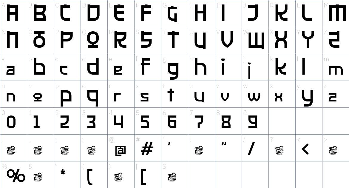 Kinserim font Character Map