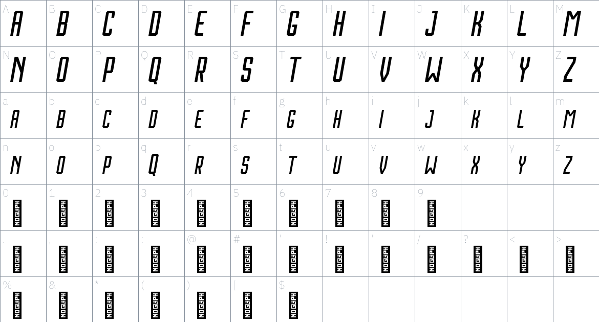 Houston Italic font Character Map