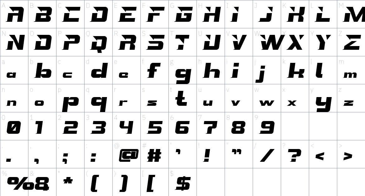 Full Gass font Character Map