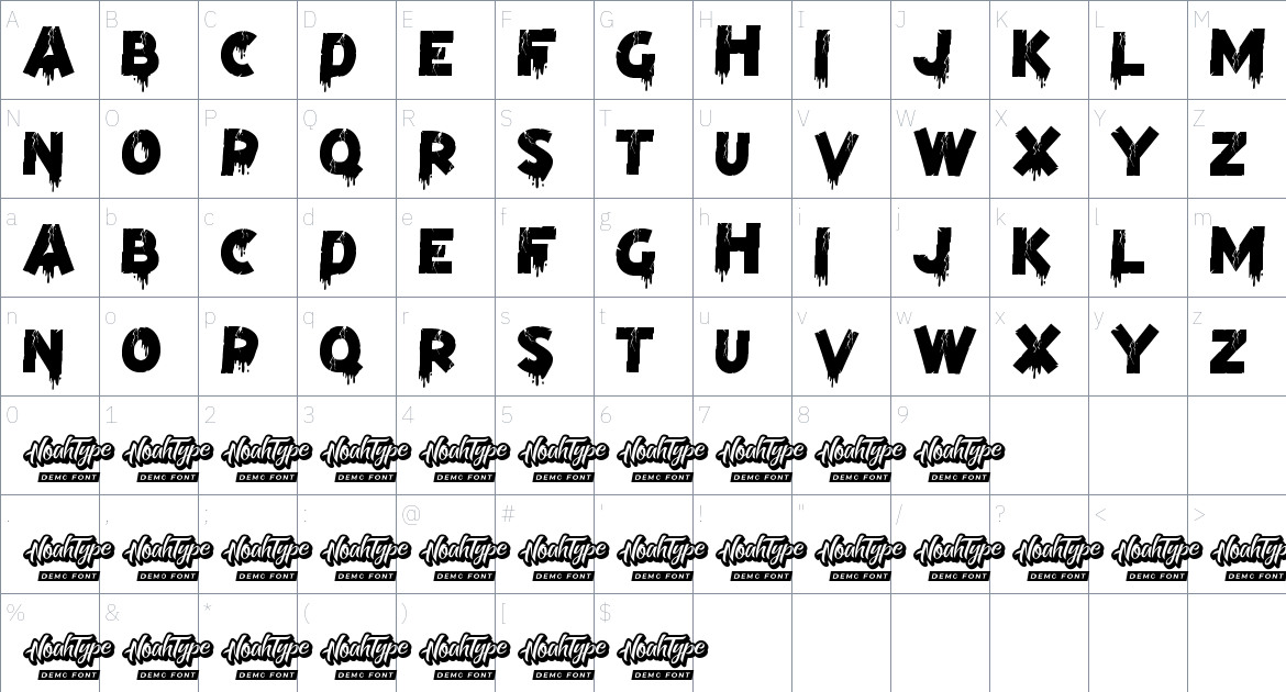 Skull Blood font Character Map