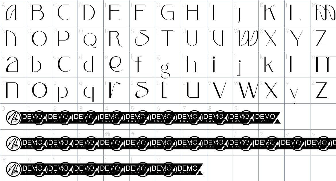 Acrylatte font Character Map