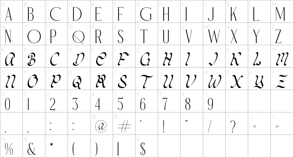 Cloral Monte font Character Map