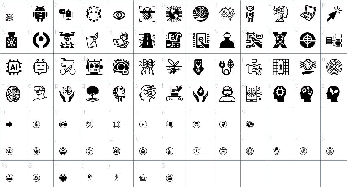 Artificial Intelligence font Character Map