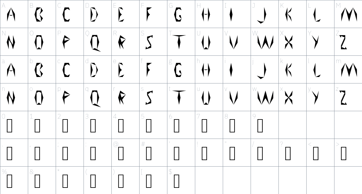 Broken Runes Font font Character Map