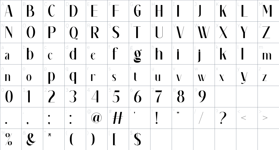 Banegsa font Character Map