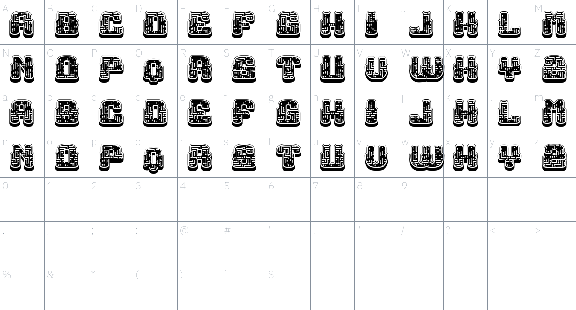 Simple Repairs font Character Map