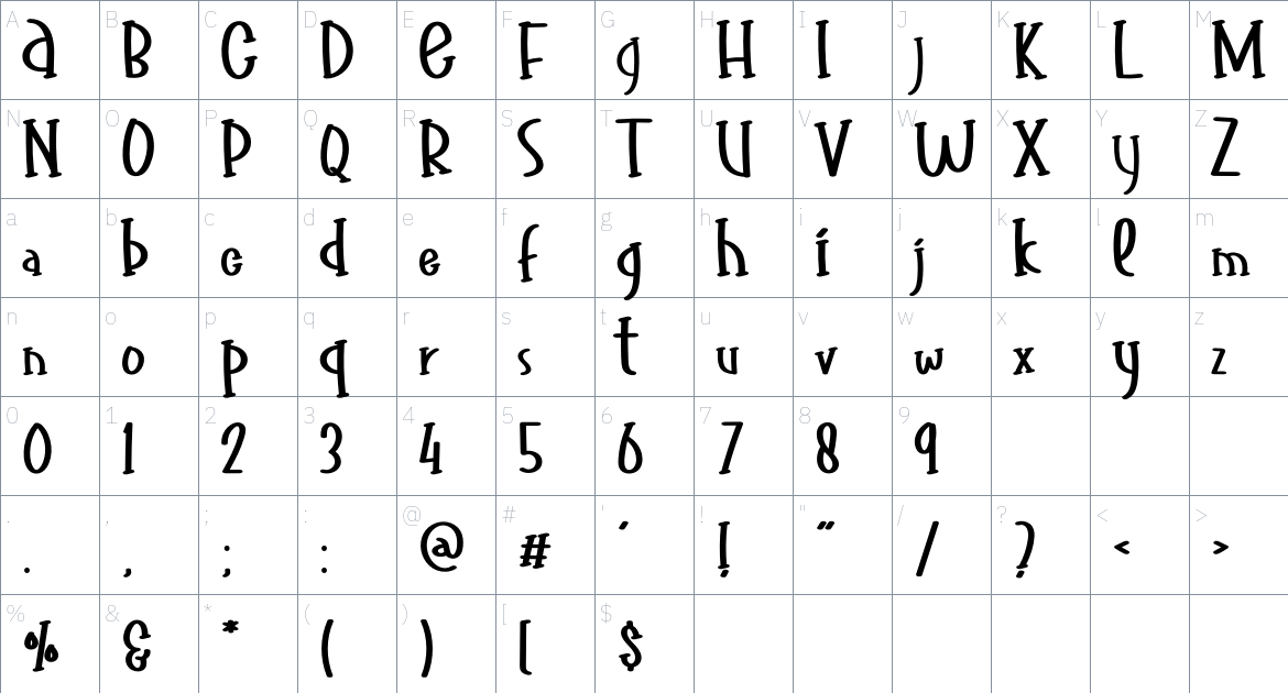 Another Girlie font Character Map