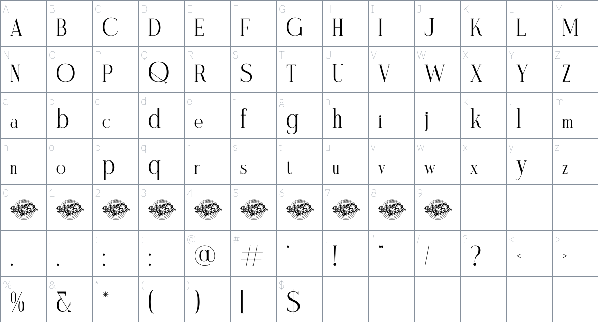 Menistra font Character Map