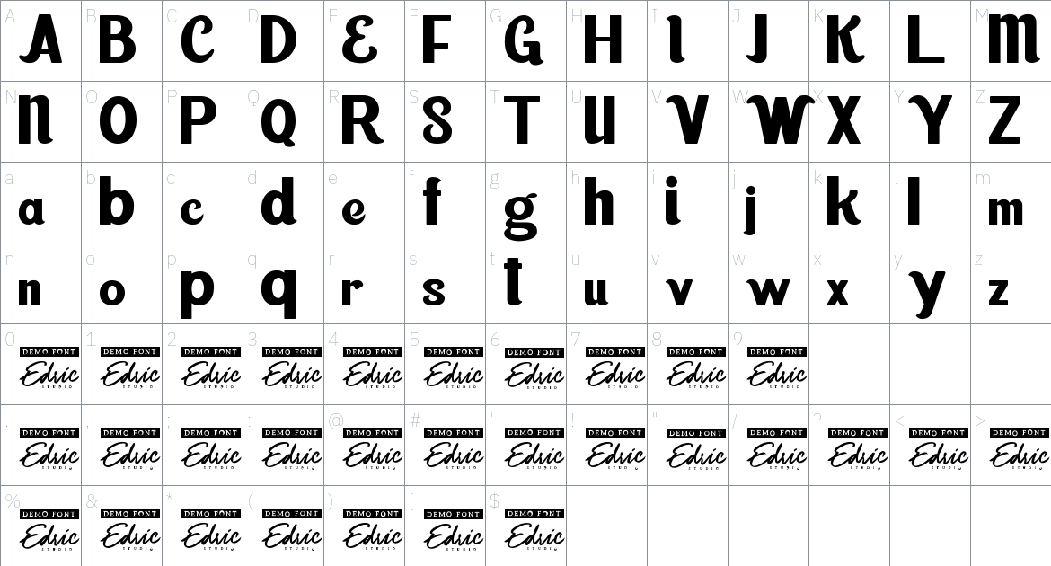 Melodic Bounce font Character Map