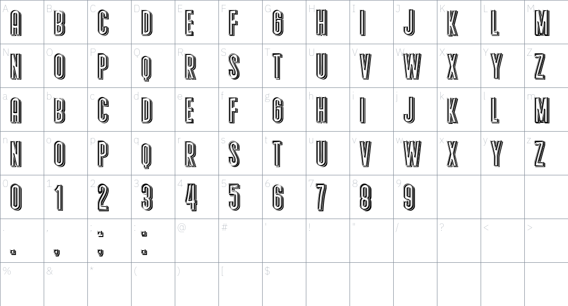 Dama font Character Map