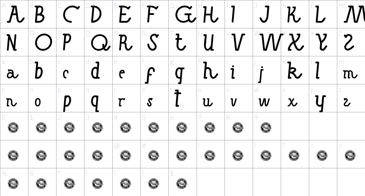 Galaxie Writer font Character Map