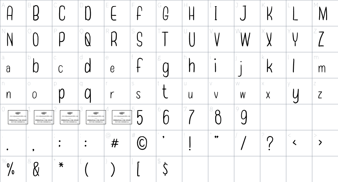 Orchard font Character Map