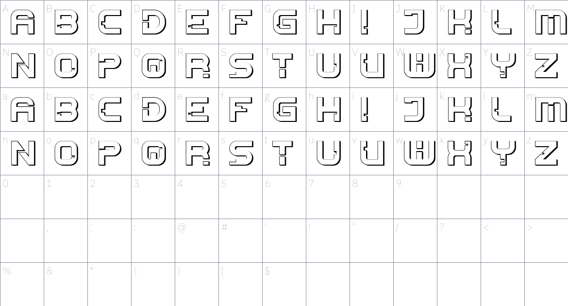 Glitch font Character Map