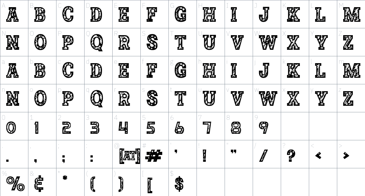 Gridiron font Character Map