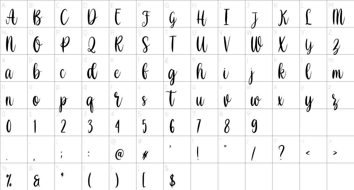 Shabina font Character Map