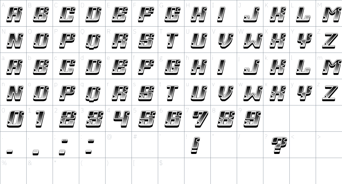 Gutter font Character Map