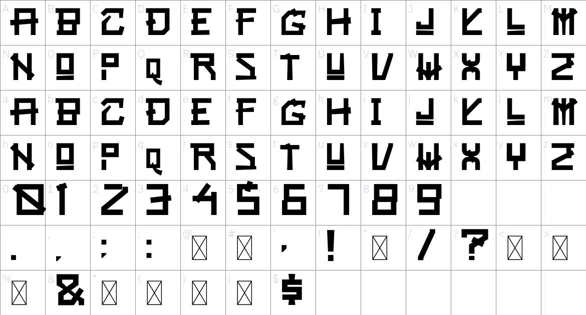 BOSHOQU font Character Map